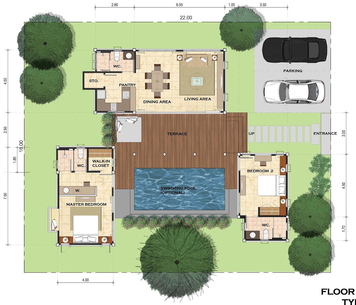 Resort Villa #56, 2-Bed Pool Villa at Black Mountain — floor plan 1