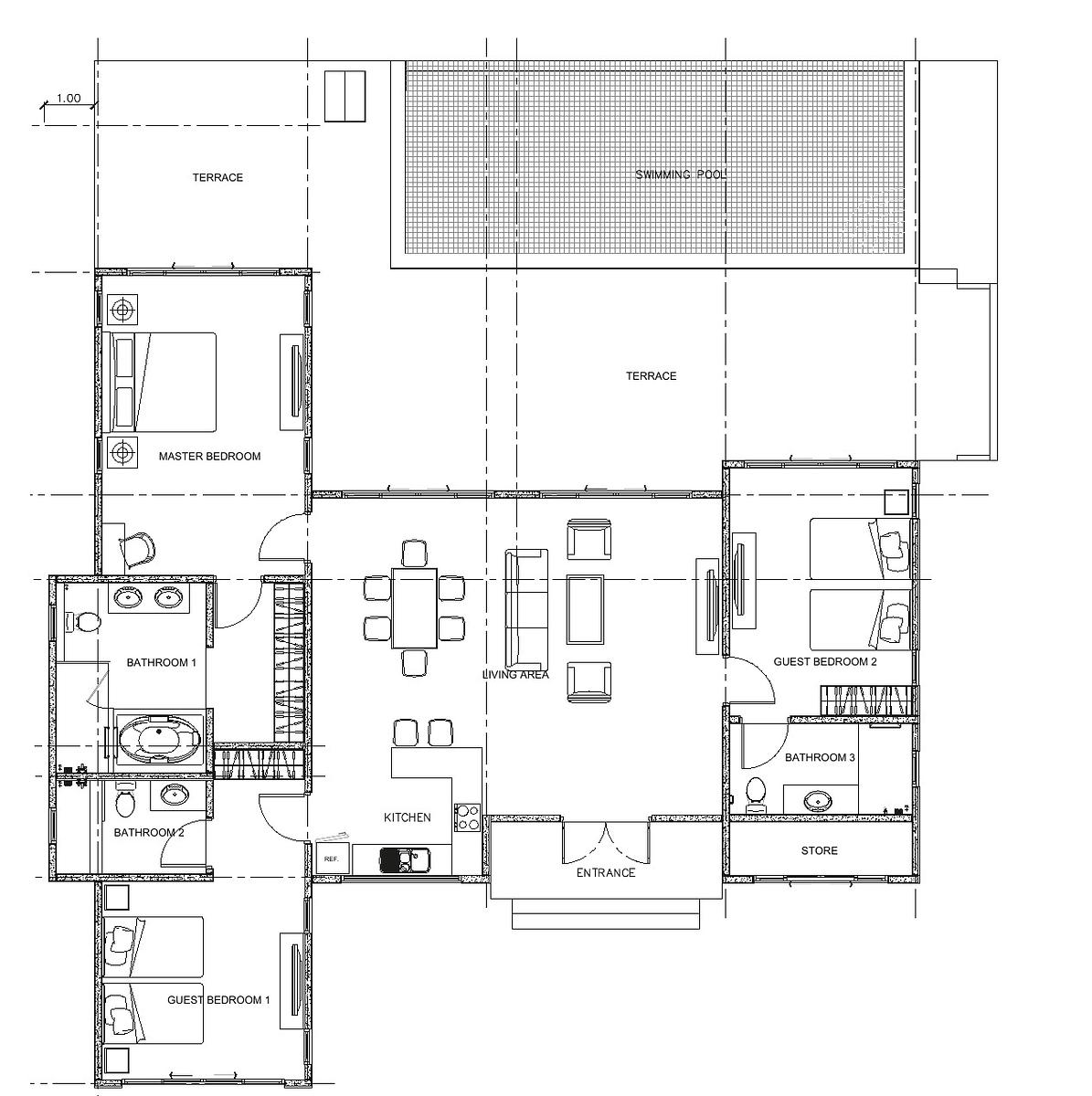 West Course Villa W30, 3-Bed Pool Villa on the 2nd Hole — floor plan 1